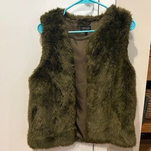 Topshop Olive Faux Fur Vest